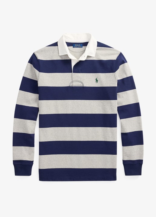 Ralph Lauren Regular fit polo met logo en streepprint - voorkant 3 grijs