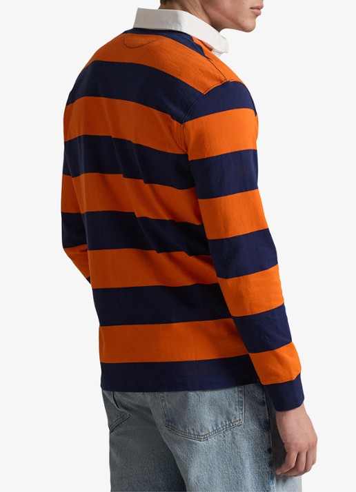 Ralph Lauren Regular fit polo met logo en streepprint - achterkant sailing orange/newport navy / oranje
