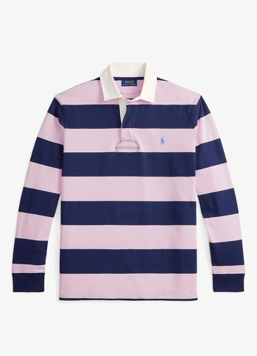 Ralph Lauren Regular fit polo met logo en streepprint - voorkant carmel pink/newport navy / roze