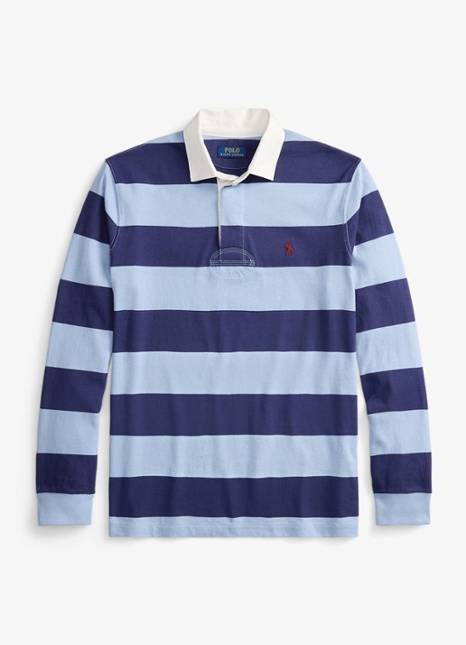 Ralph Lauren Regular fit polo met logo en streepprint - voorkant chmry blu/bthus nvy / donkerblauw