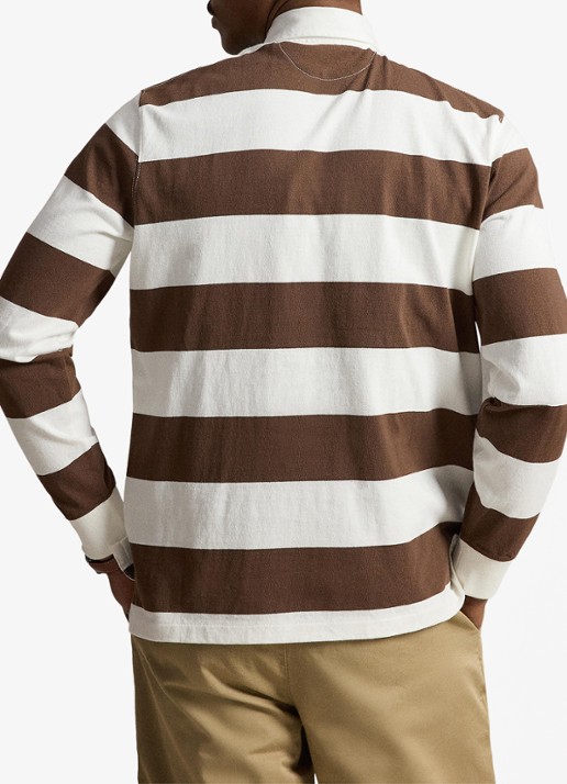 Ralph Lauren Regular fit polo met logo en streepprint - achterkant 3 trphy crm/choclate brwn / bruin