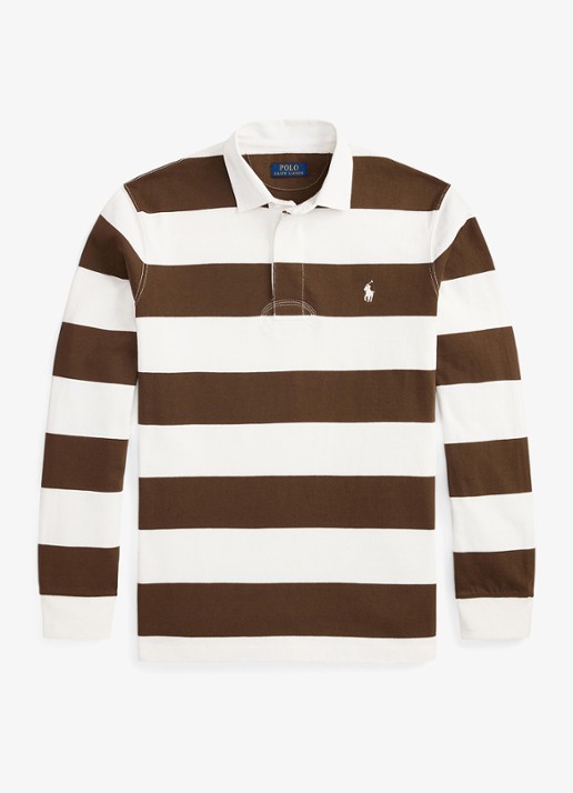 Ralph Lauren Regular fit polo met logo en streepprint - voorkant 4 trphy crm/choclate brwn / bruin