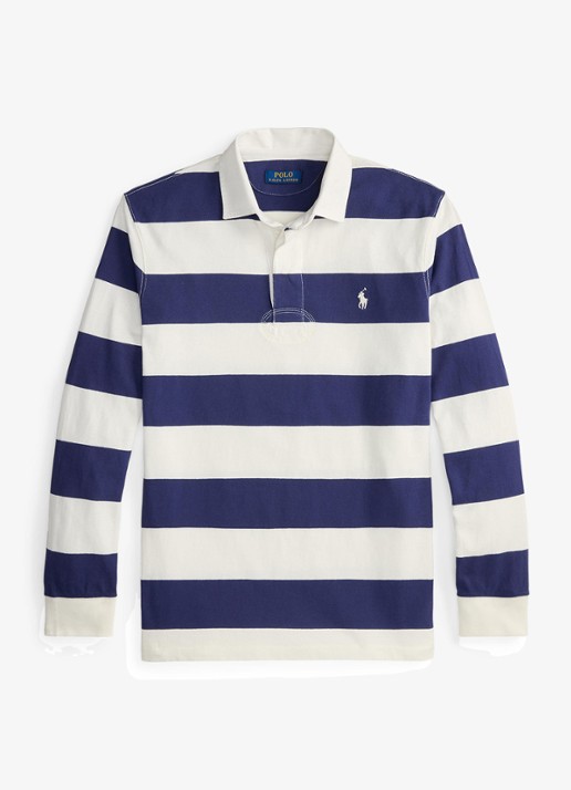 Ralph Lauren Regular fit polo met logo en streepprint - voorkant 4 trphy crm/bthus nvy / donkerblauw