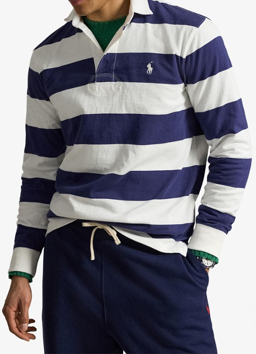 Ralph Lauren Regular fit polo met logo en streepprint - voorkant 5 trphy crm/bthus nvy / donkerblauw