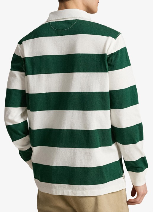 Ralph Lauren Regular fit polo met logo en streepprint - achterkant trphy crm/nw forest / groen