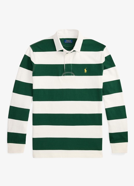 Ralph Lauren Regular fit polo met logo en streepprint - voorkant 4 trphy crm/nw forest / groen