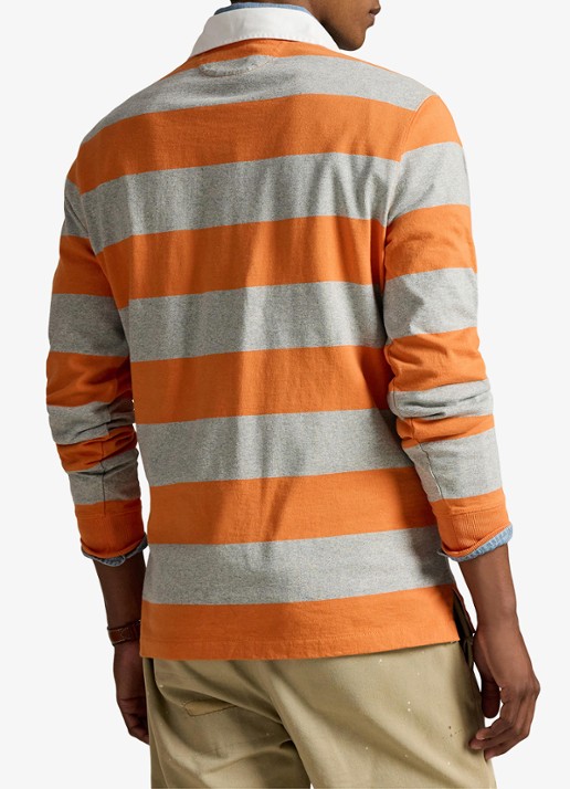 Ralph Lauren Regular fit polo met logoborduring en streepprint - achterkant 5 bedford orange / oranje