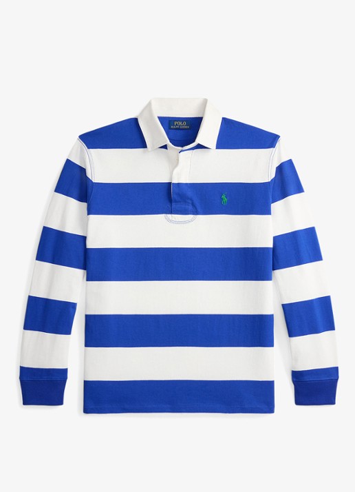 Ralph Lauren Regular fit polo met logoborduring en streepprint - voorkant blauw