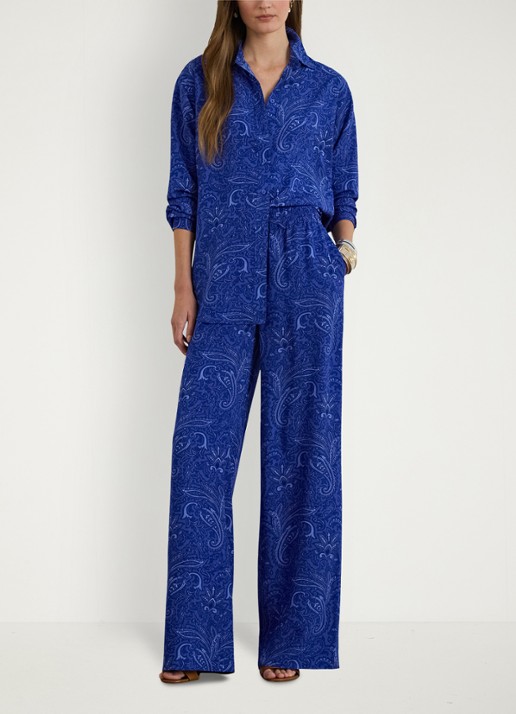 Ralph Lauren Relaxed fit blouse met paisley print  - voorkant 2 blue multi / blauw