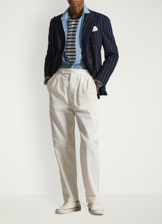 Ralph Lauren Relaxed fit chino met plooidetails - voorkant 5 deckwash white / wit