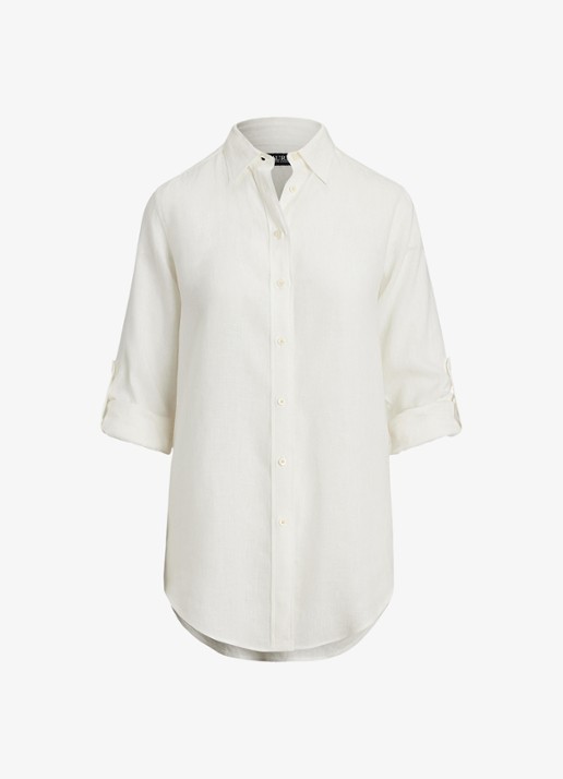 Ralph Lauren Relaxed fit linnen overhemd - voorkant white / wit