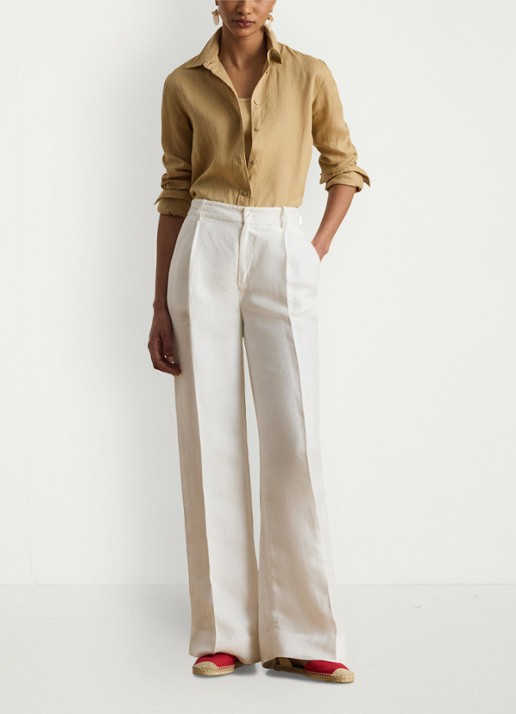 Ralph Lauren Relaxed fit linnen overhemd - voorkant 5 birch tan / beige