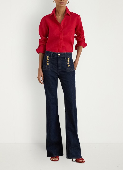 Ralph Lauren Relaxed fit linnen overhemd - voorkant 2 cruise red / rood