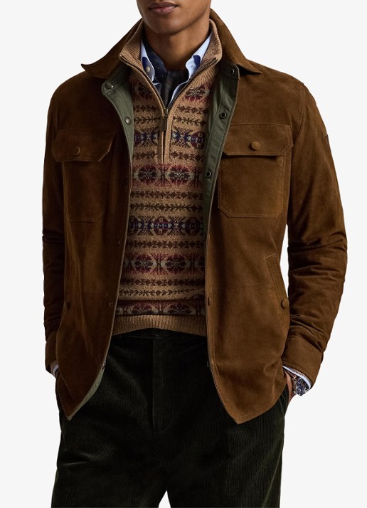 Ralph Lauren Reversible jack van suède - voorkant 5 smith brown/turf olive / bruin
