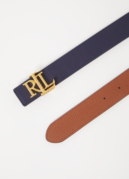 Ralph Lauren Reversible riem van leer - detail donkerblauw