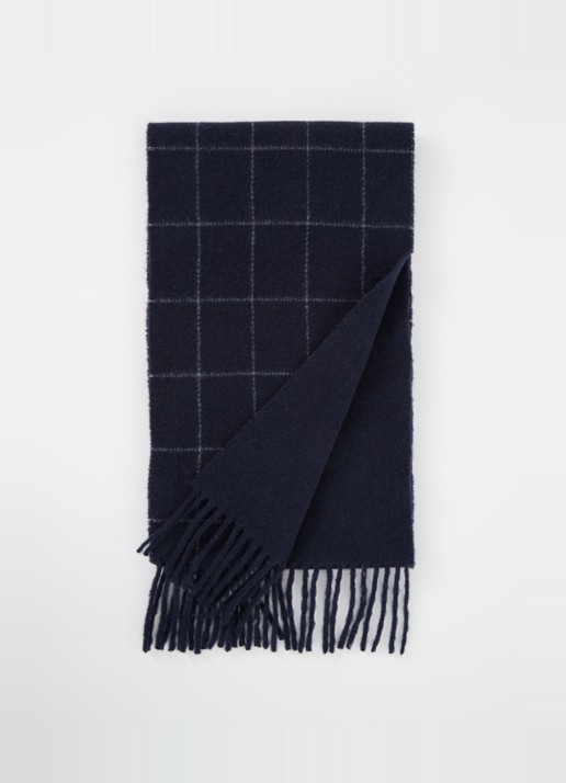 Ralph Lauren Reversible sjaal in wolblend 168 x 25 cm - voorkant 3 donkerblauw