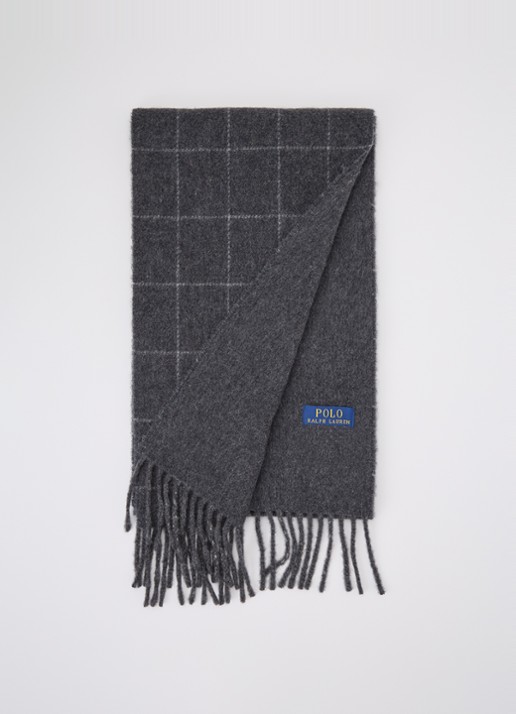 Ralph Lauren Reversible sjaal in wolblend 168 x 25 cm - voorkant 3 antraciet