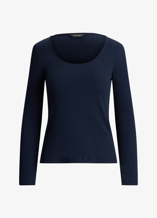 Ralph Lauren Ribgebreid longsleeve met ronde hals - voorkant blauw