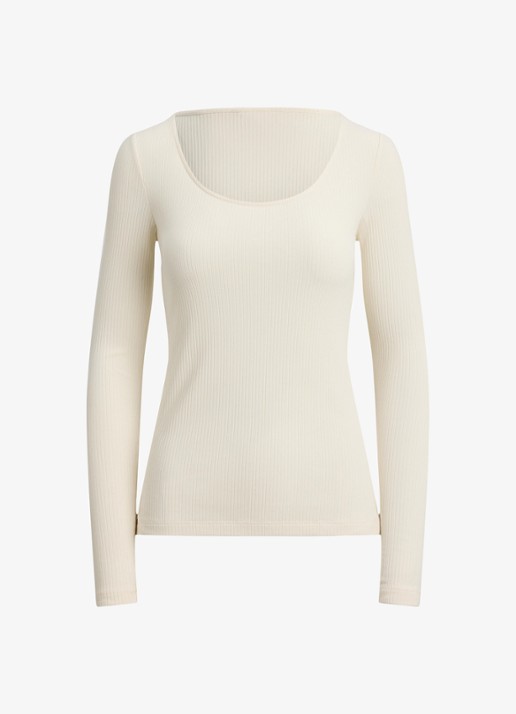 Ralph Lauren Ribgebreid longsleeve met ronde hals - voorkant creme
