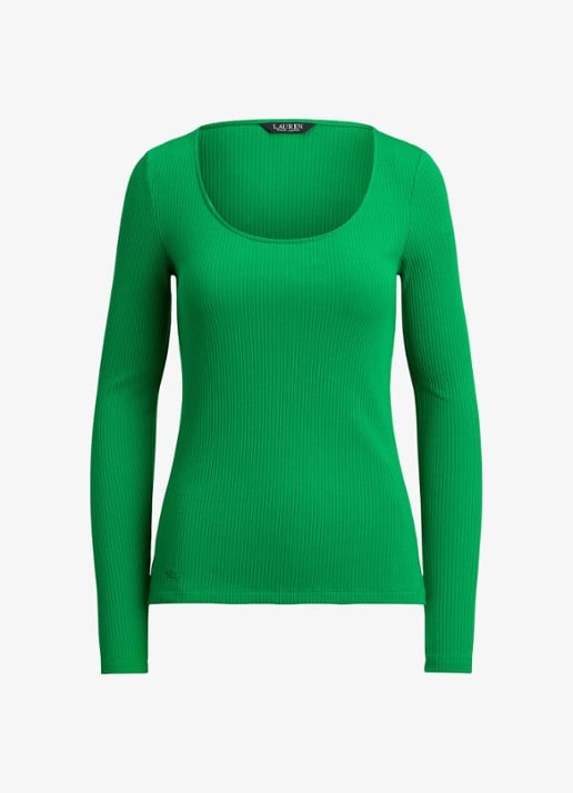 Ralph Lauren Ribgebreid longsleeve met ronde hals - voorkant 2 groen