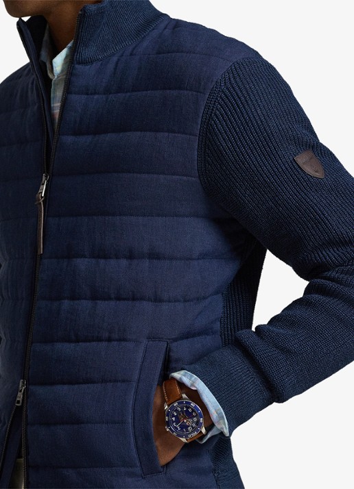 Ralph Lauren Ribgebreid vest van linnen met gewatteerd voorpand - detail 5 navy linen combo-4535