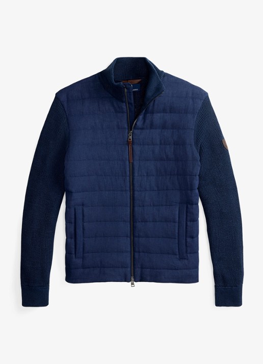 Ralph Lauren Ribgebreid vest van linnen met gewatteerd voorpand - voorkant 2 navy linen combo-4535