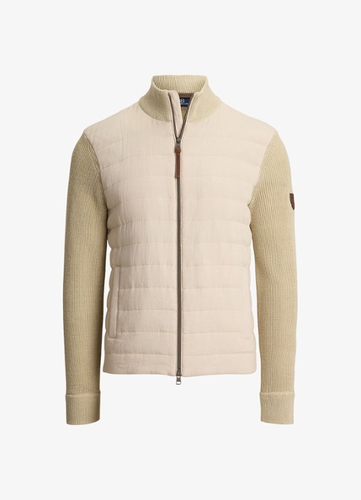 Ralph Lauren Ribgebreid vest van linnen met gewatteerd voorpand - voorkant 2 coastal beige / beige
