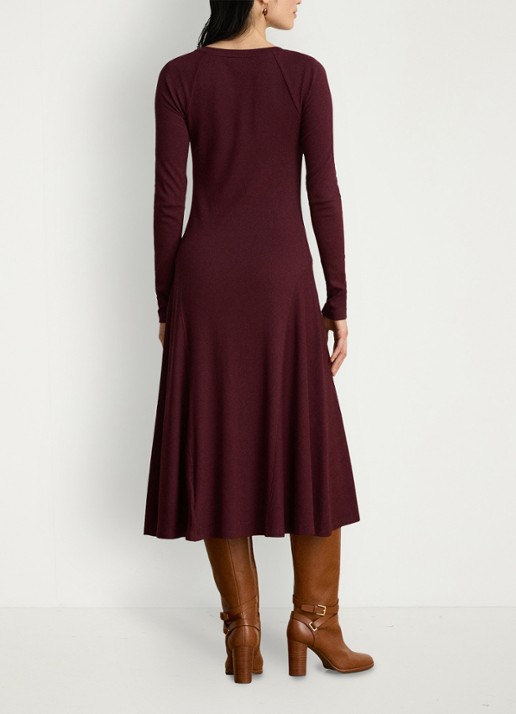 Ralph Lauren Ribgebreide midi jurk met sierknopen - achterkant 3 dark garnet / bordeauxrood