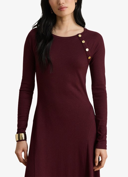 Ralph Lauren Ribgebreide midi jurk met sierknopen