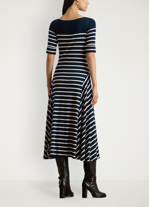 Ralph Lauren Ribgebreide midi jurk met streepprint - achterkant 2 zwart