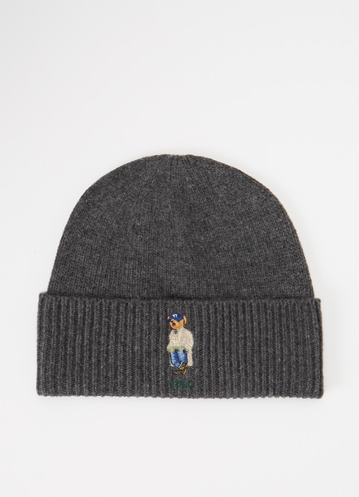 Ralph Lauren Ribgebreide muts in wolblend met logoborduring