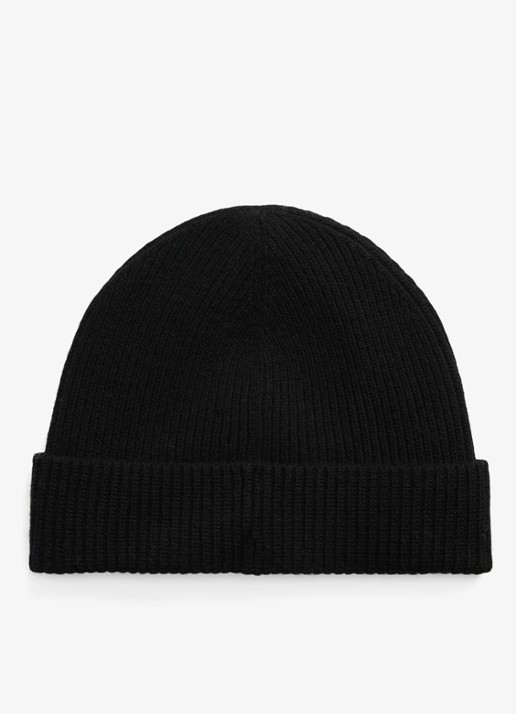 Ralph Lauren Ribgebreide muts in wolblend - detail 2 polo black / zwart
