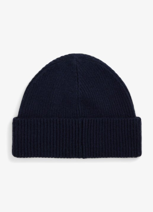 Ralph Lauren Ribgebreide muts in wolblend - achterkant 2 blauw