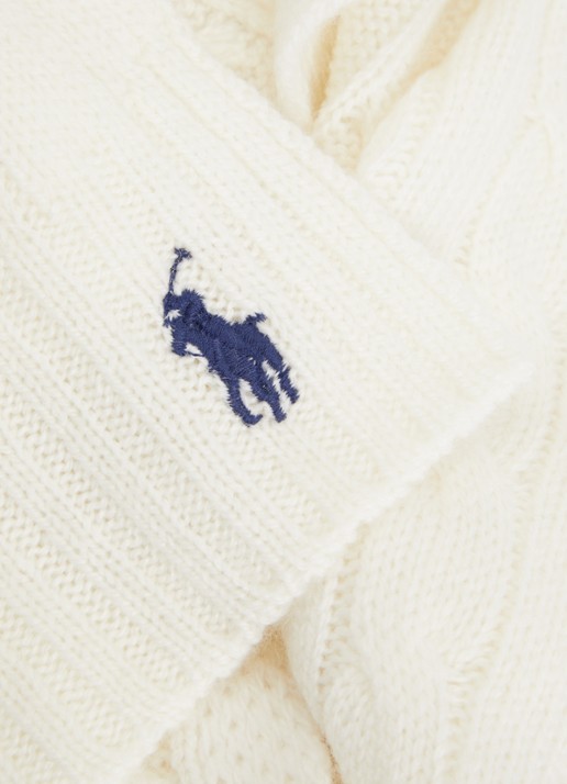 Ralph Lauren Ribgebreide sjaal in kasjmierblend 183 x 27 cm - detail 2 creme