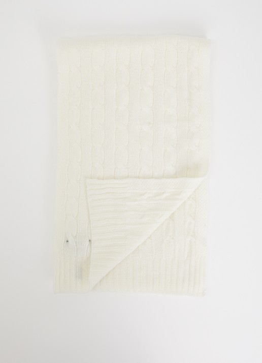 Ralph Lauren Ribgebreide sjaal in kasjmierblend 183 x 27 cm - voorkant 3 creme