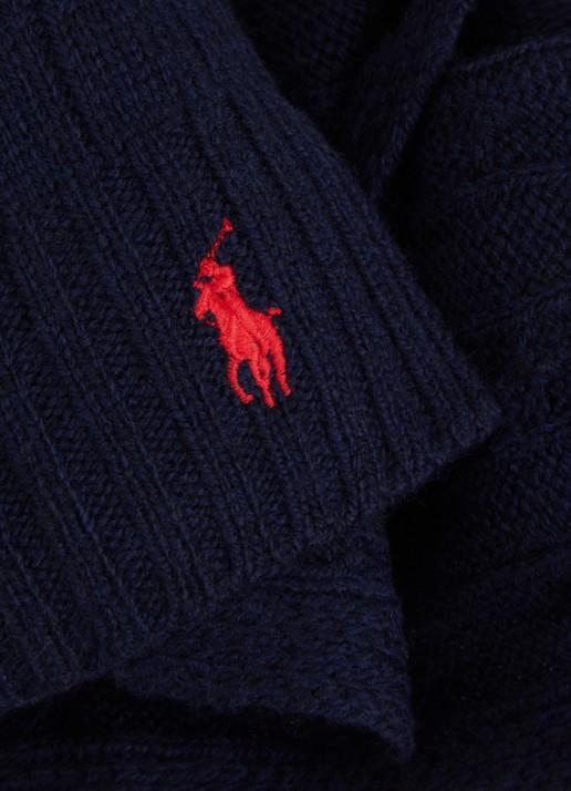 Ralph Lauren Ribgebreide sjaal in kasjmierblend 183 x 27 cm - detail 3 donkerblauw