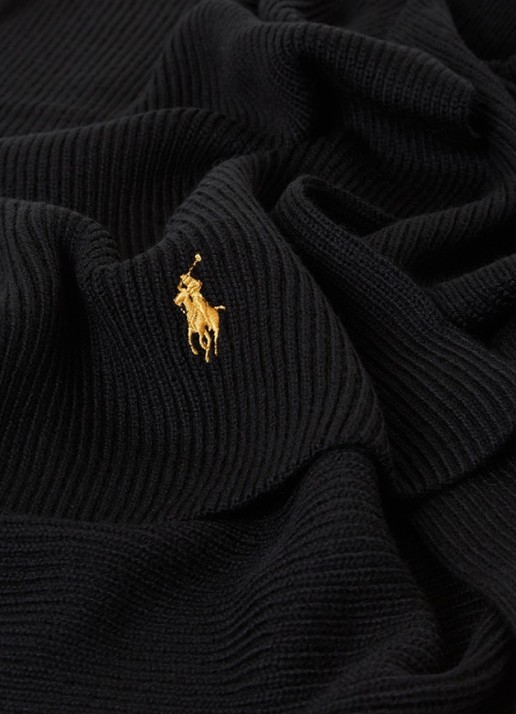 Ralph Lauren Ribgebreide sjaal van wol 180 x 25 cm - detail 3 diepzwart
