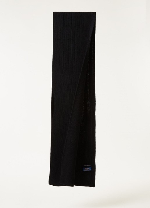 Ralph Lauren Ribgebreide sjaal van wol 180 x 25 cm - voorkant 2 diepzwart