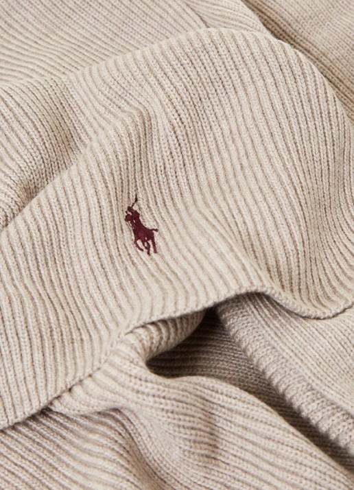 Ralph Lauren Ribgebreide sjaal van wol 180 x 25 cm - detail legergroen