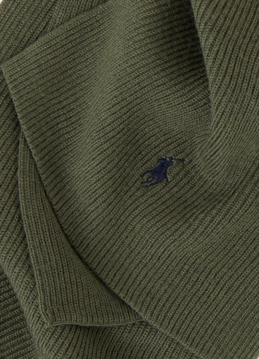 Ralph Lauren Ribgebreide sjaal van wol 180 x 25 cm - detail 3 olijfgroen