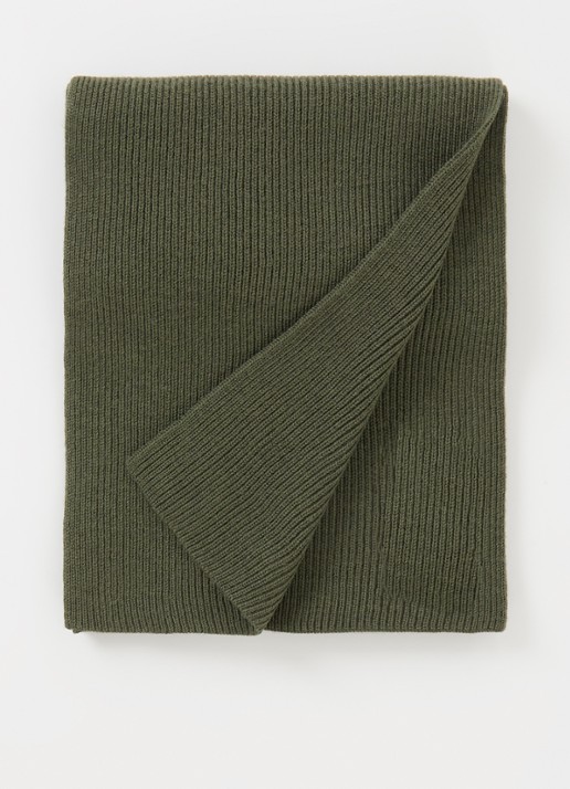 Ralph Lauren Ribgebreide sjaal van wol 180 x 25 cm - voorkant olijfgroen