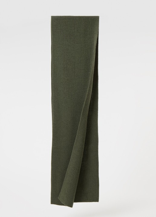Ralph Lauren Ribgebreide sjaal van wol 180 x 25 cm - voorkant 2 olijfgroen