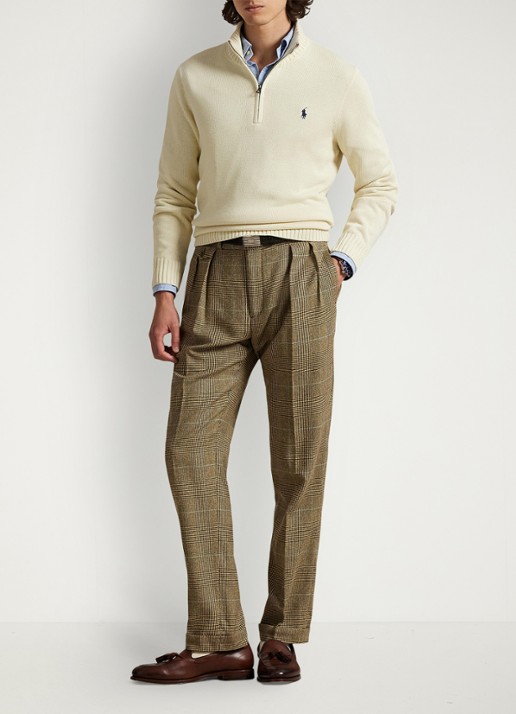 Ralph Lauren Ribgebreide trui met halve rits en logoborduring - voorkant 5 creme