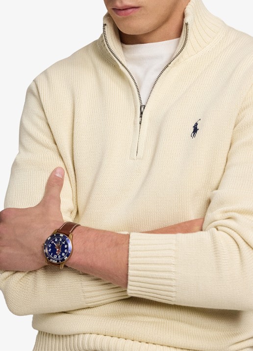 Ralph Lauren Ribgebreide trui met halve rits en logoborduring - detail 5 andover cream / creme