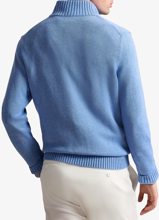 Ralph Lauren Ribgebreide trui met halve rits en logoborduring - achterkant 5 lichtblauw