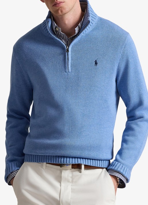 Ralph Lauren Ribgebreide trui met halve rits en logoborduring