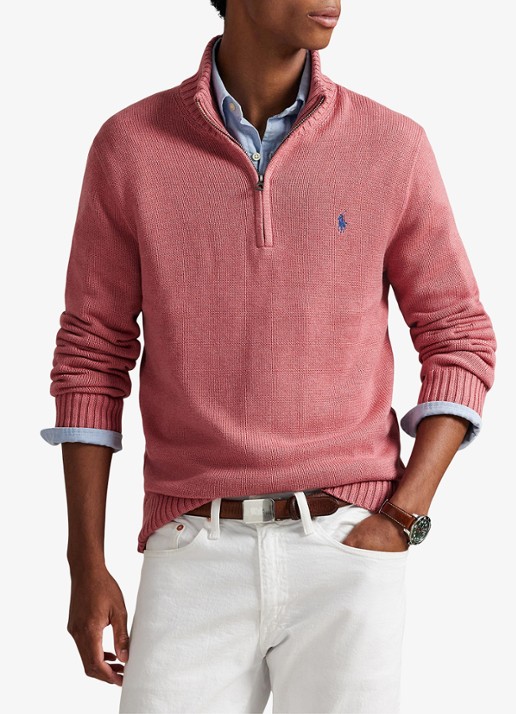 Ralph Lauren Ribgebreide trui met halve rits en logoborduring