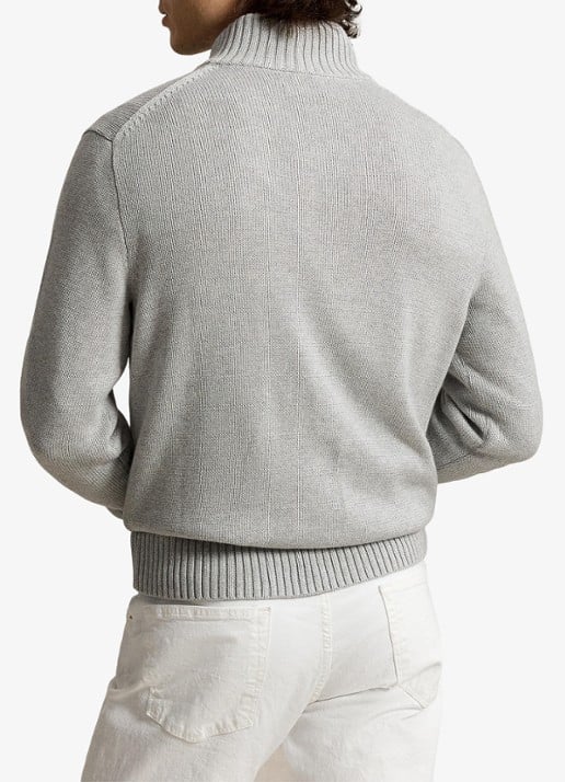 Ralph Lauren Ribgebreide trui met halve rits en logoborduring - achterkant 3 andover heather / grijs
