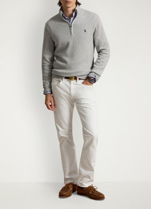 Ralph Lauren Ribgebreide trui met halve rits en logoborduring - detail 4 andover heather / grijs