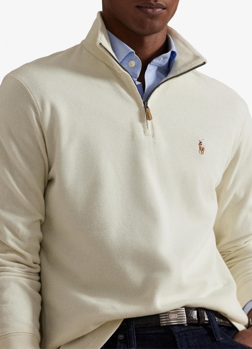 Ralph Lauren Ribgebreide trui met halve rits - detail 3 parchment cream / creme